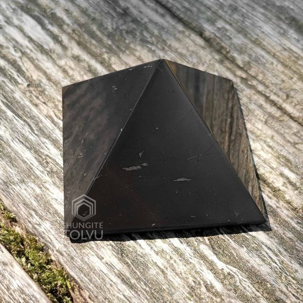 shungite stone pyramid shiny black