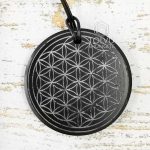 Shungite pendant Flower of Life sacred geometry engraved