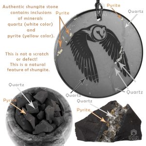 quartz and pyrite in shungite stone pendant Owl