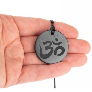 Shungite pendant for meditation Om 3.5 cm or 1.38 in