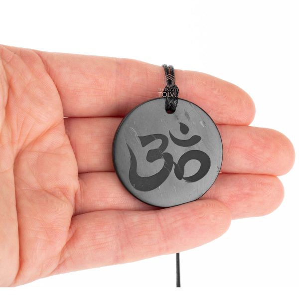 Shungite pendant for meditation Om 3.5 cm or 1.38 in