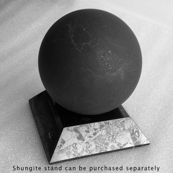 unpolished shungite sphere 10 cm and stand