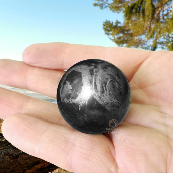 Shungite sphere polished small size 3 cm and pyrite